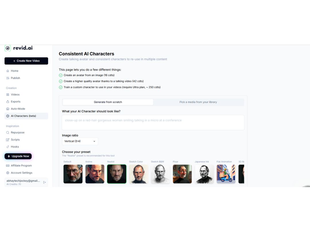 Revid AI characters