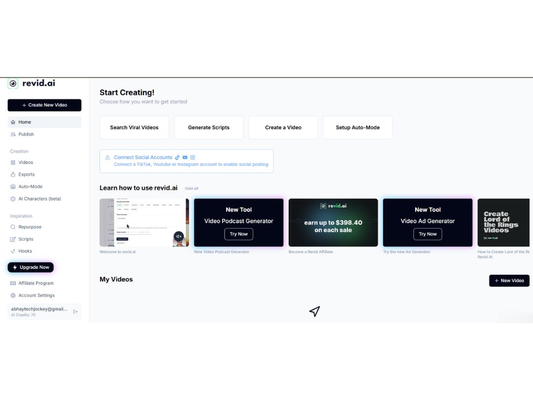 Revid AI dashboard