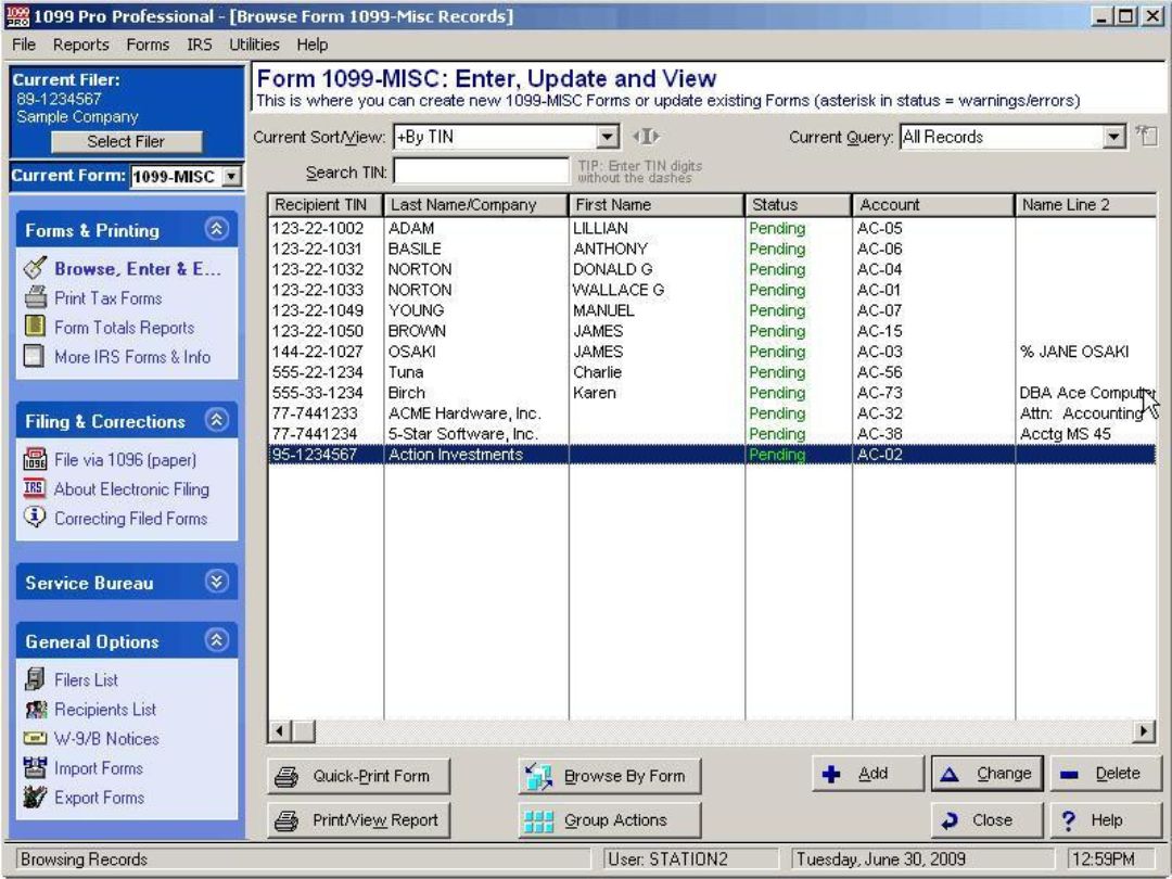 1099 Pro Professional dashboards