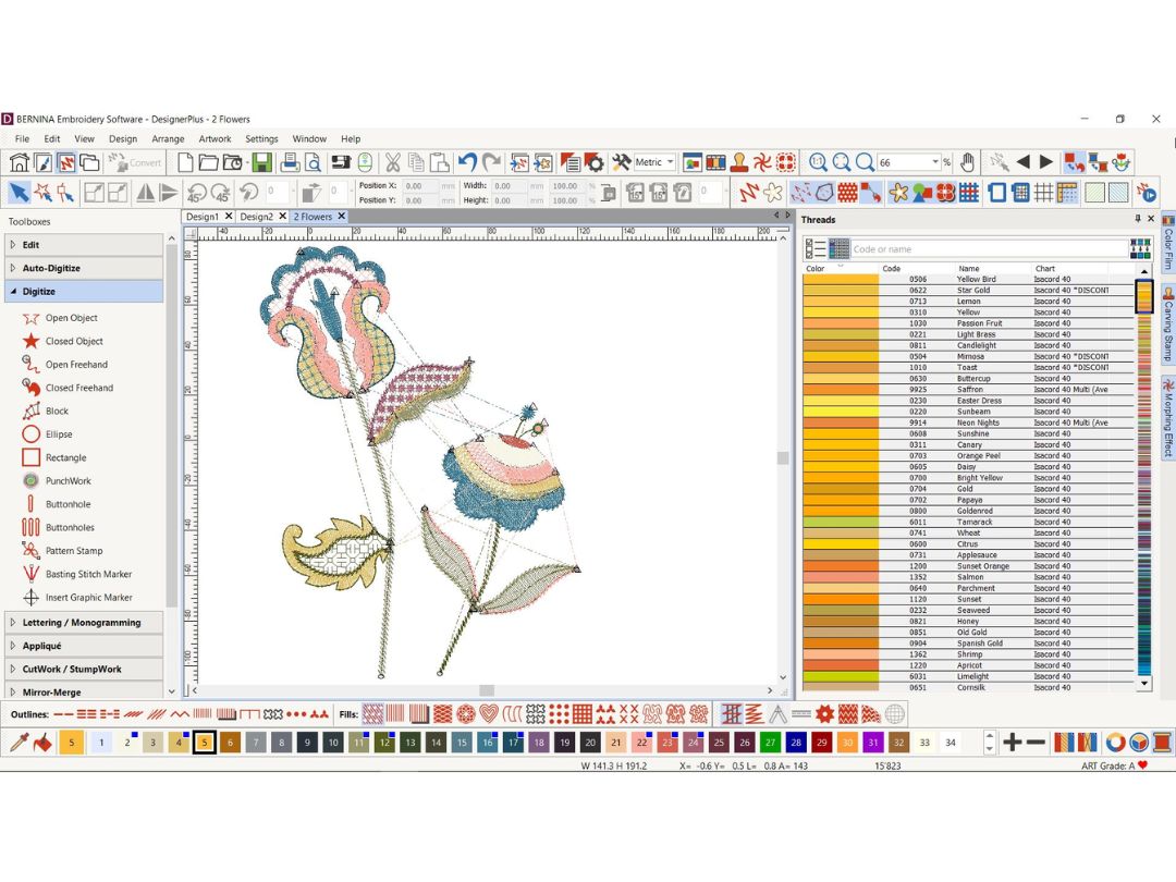 BERNINA Embroidery Software 9 DesignerPlus dashboard