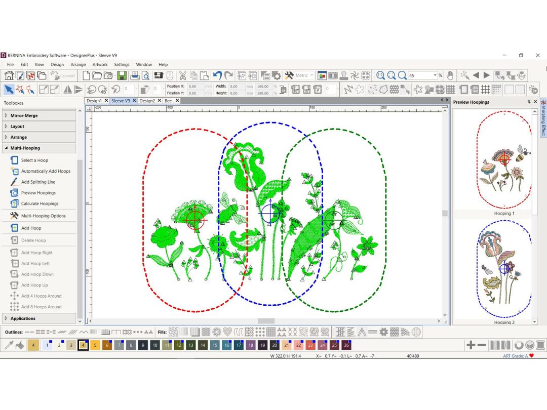 BERNINA Embroidery Software 9 DesignerPlus multi hooping
