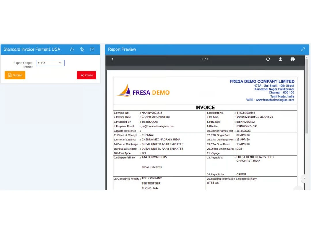 fresa gold invoice