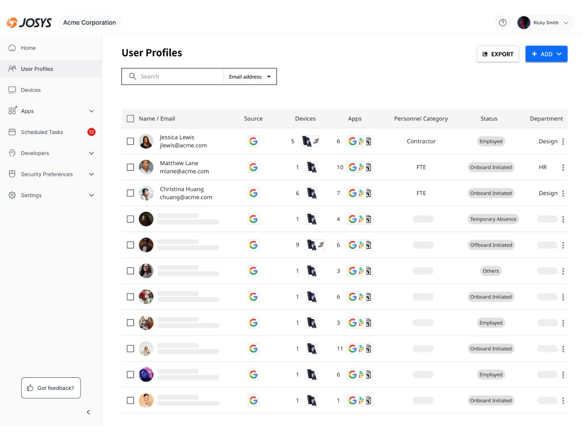 Josys-user profile