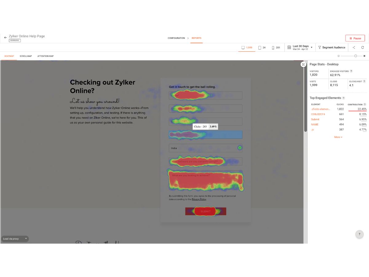 Zoho PageSense-heatmap