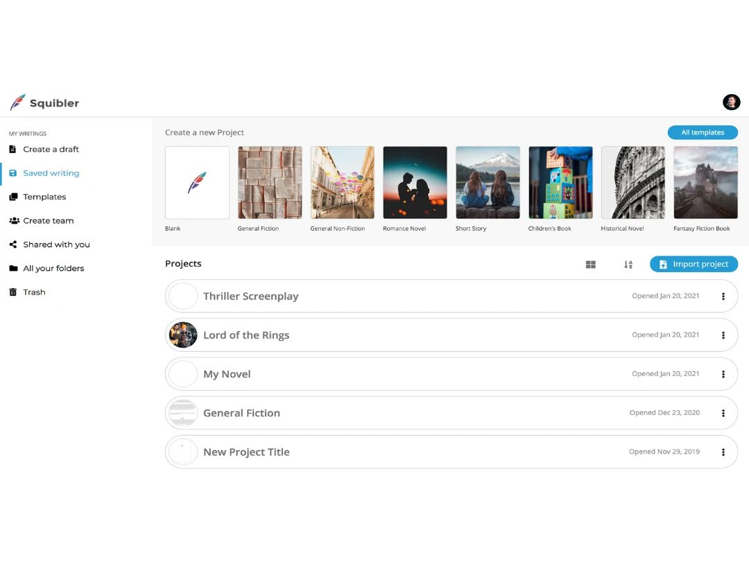 Squibler Dashboard