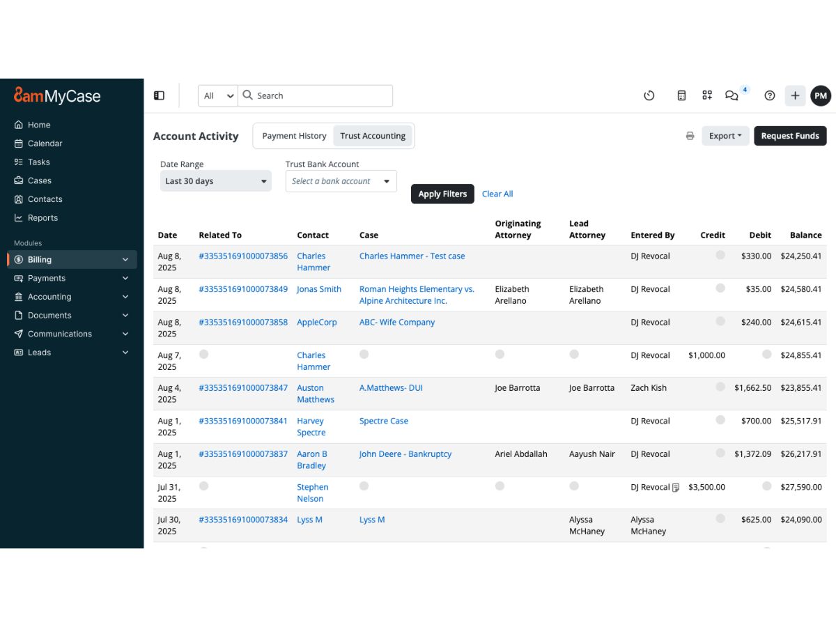8am MyCase-account activity