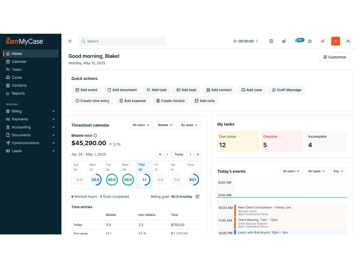 8am MyCase-dashboard