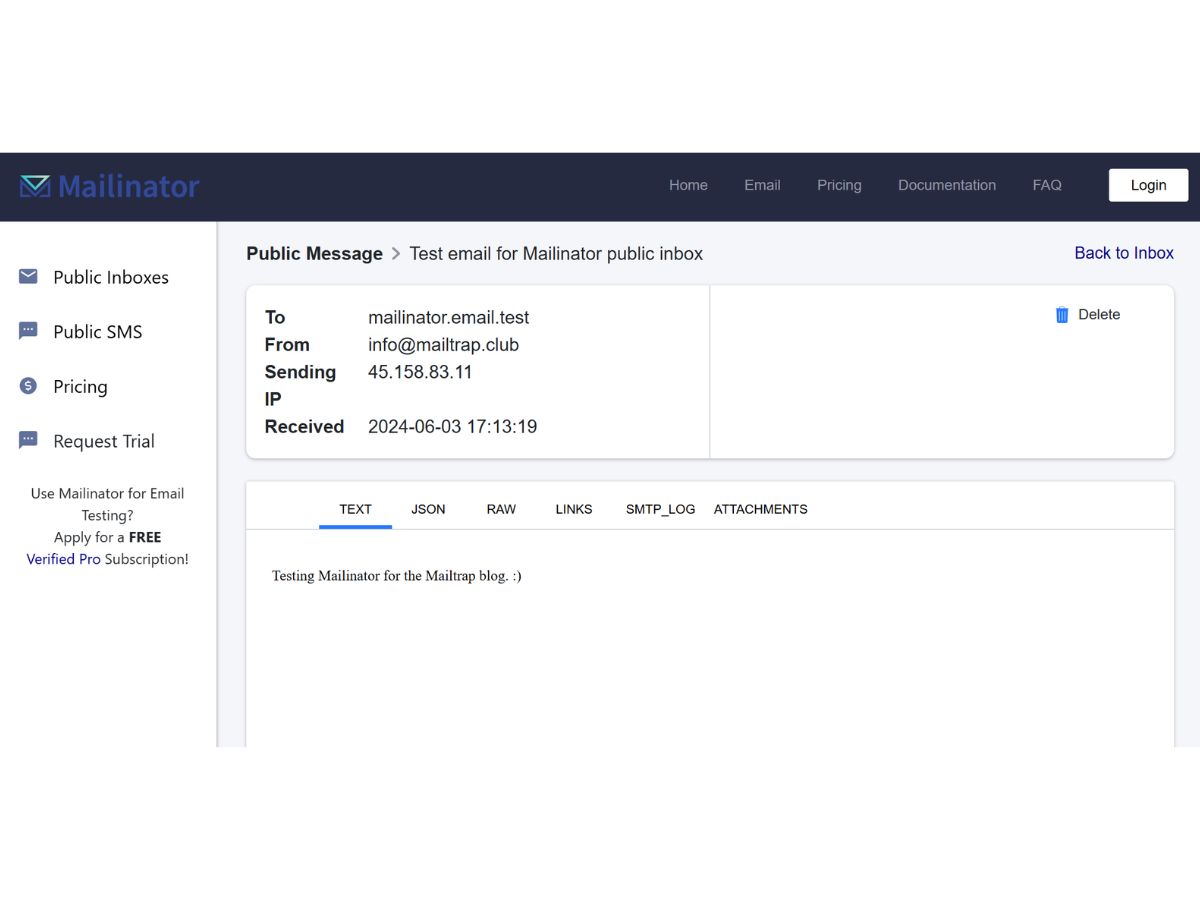 Mailinator-message