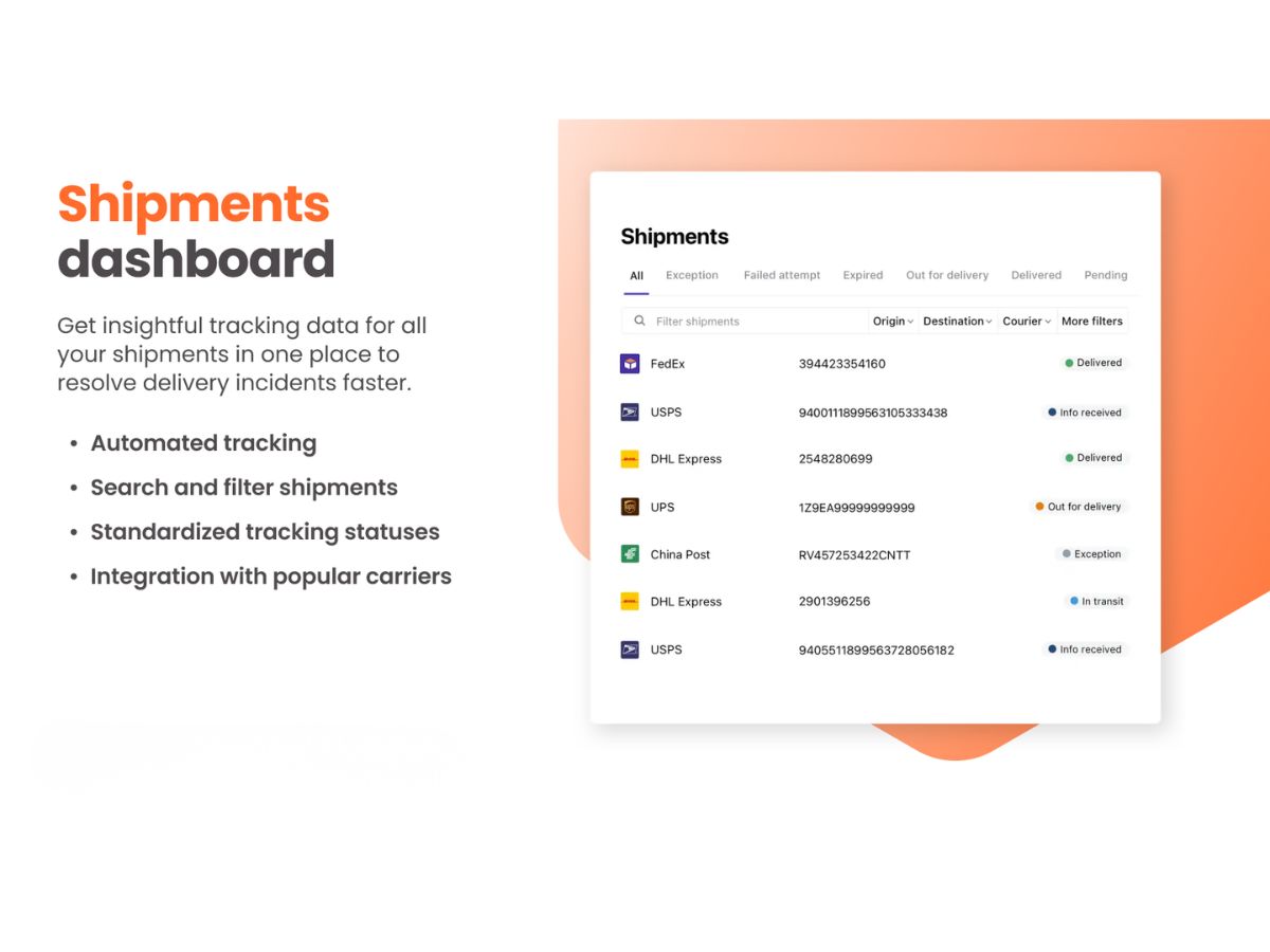 AfterShip-shipments dashboard