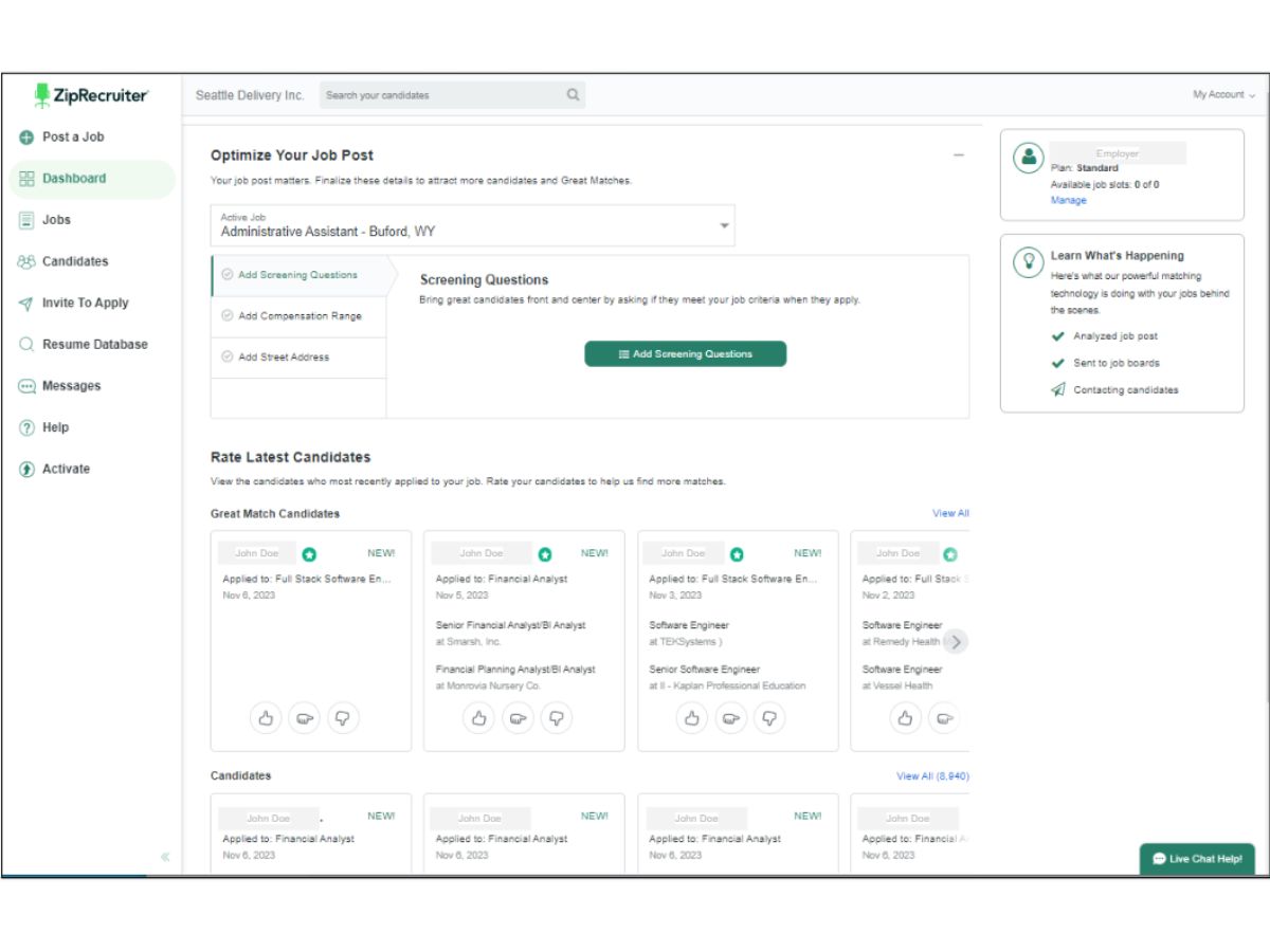 ZipRecruiter-employer dashboard