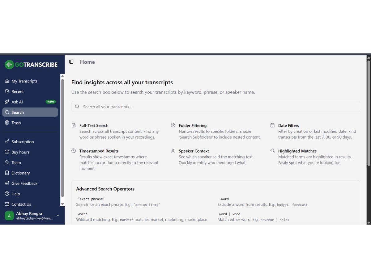 Go Transcribe-search