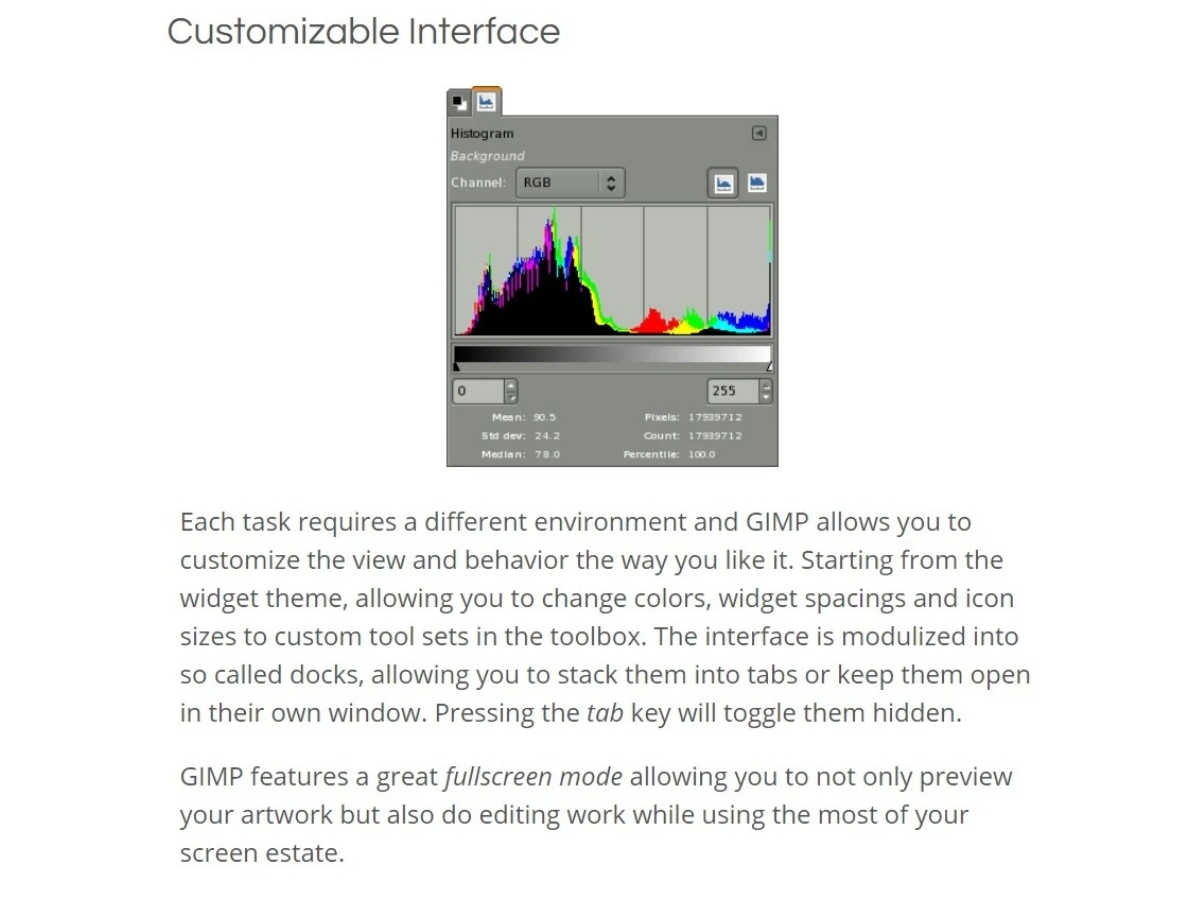 GIMP-customizable interface