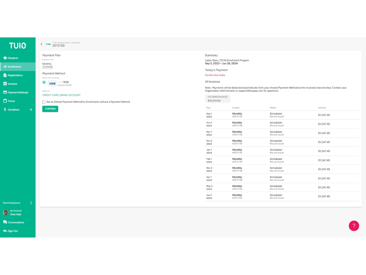 Tuio-parent portal