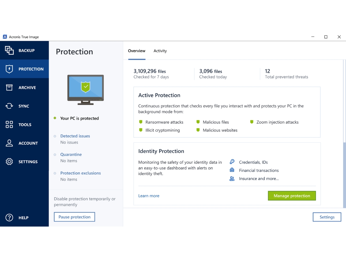 Acronis True Image-protection