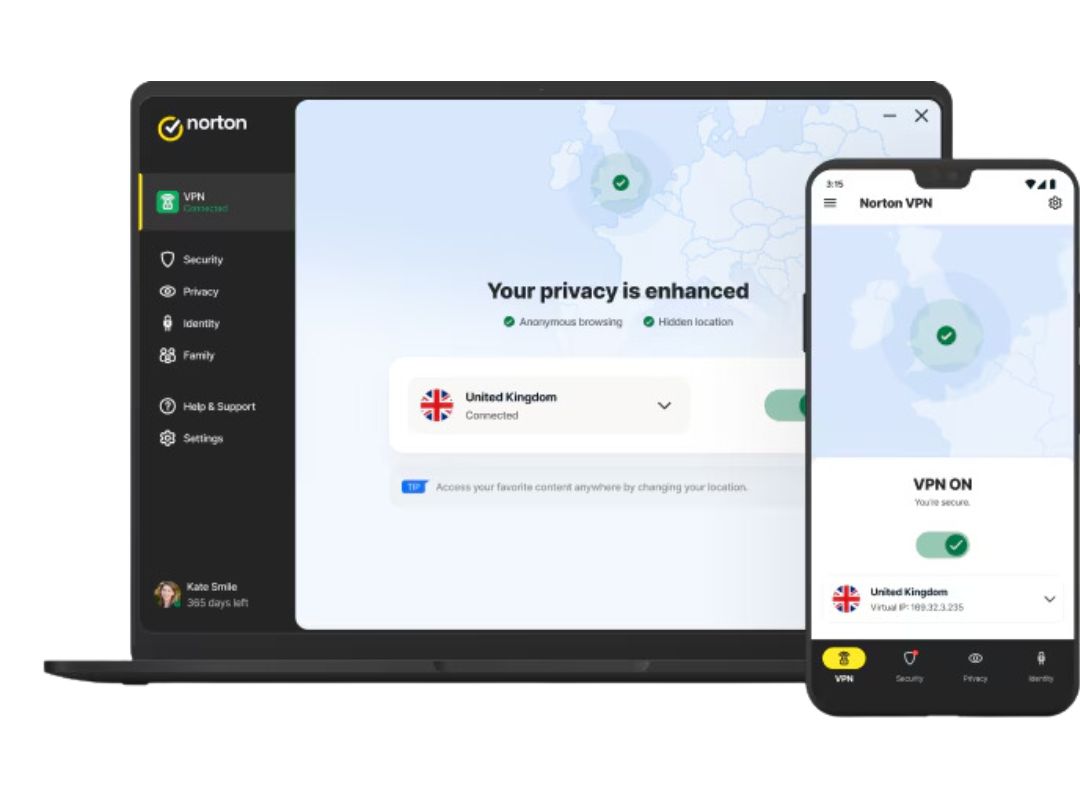 Norton Secure VPN dashboard