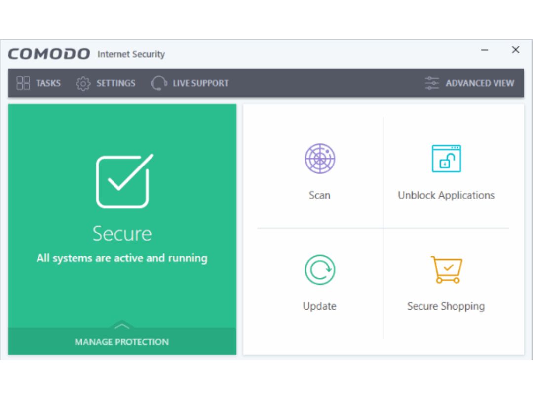 Comodo Antivirus dashboard
