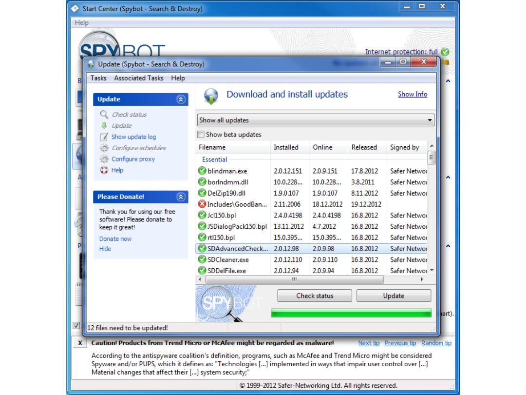 SpyBot start center
