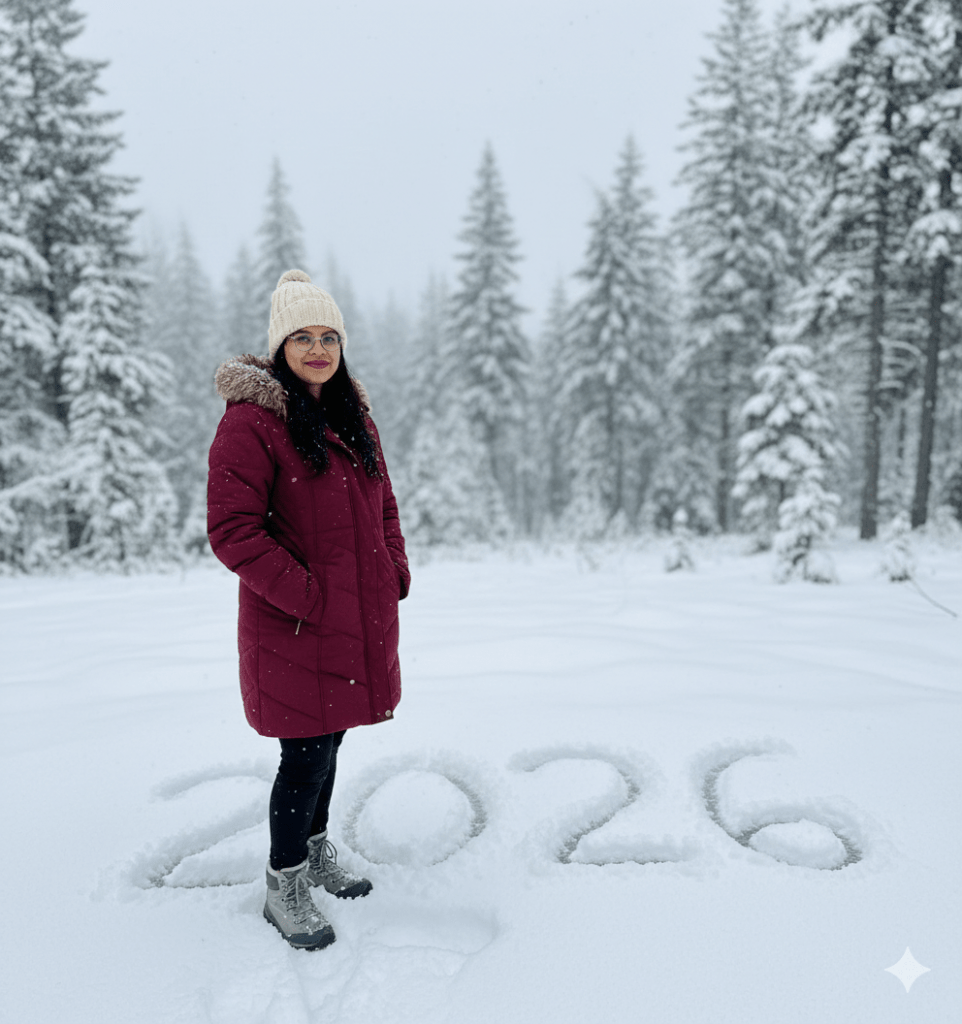 स्नो या विंटर थीम – बर्फ पर लिखा '2026'