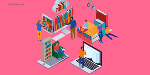 A group of individuals use library management systems on their respective devices to perform efficient operations such as cataloguing, inventory tracking, and more.
