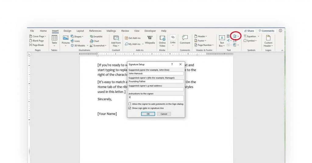 Step 3 to Create Digital Signature in Word