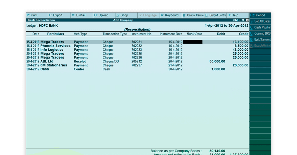 Bank reconciliation in Tally ERP 9 in Hindi