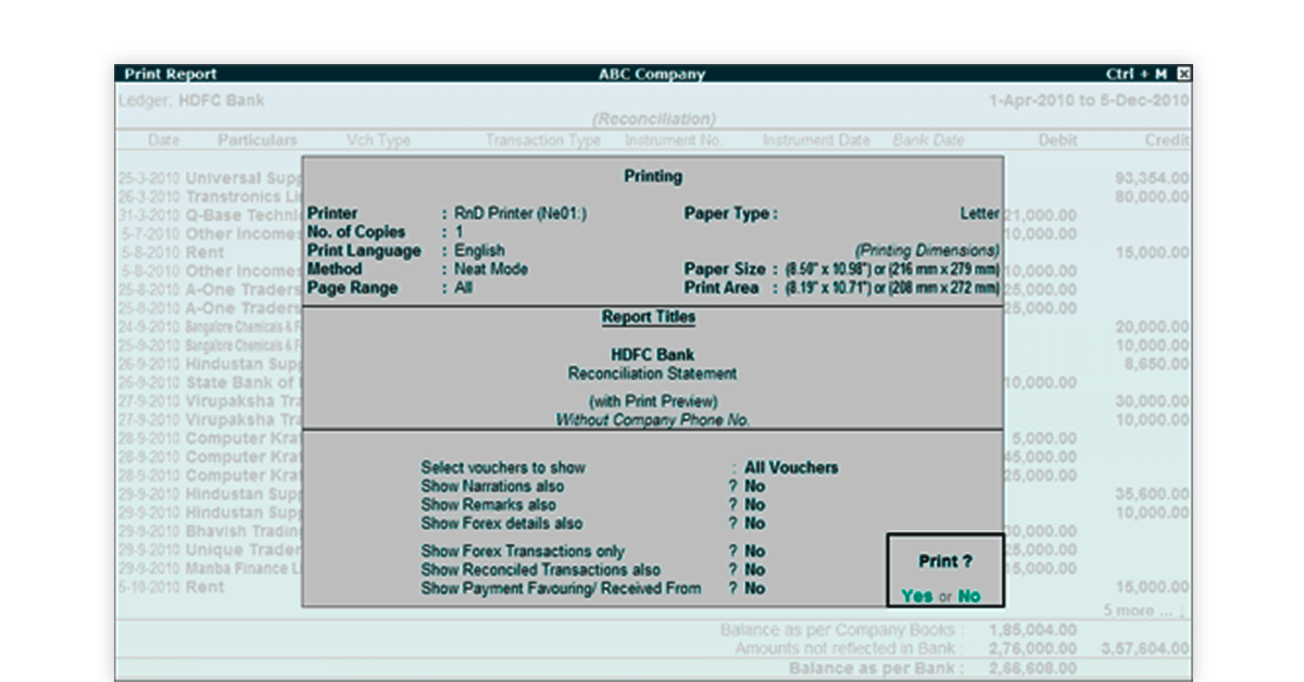 Auto bank reconciliation in Tally