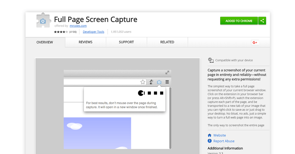 Scrollable screenshot chrome