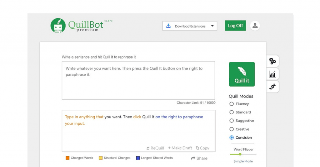 Quillbot online paraphrasing tool