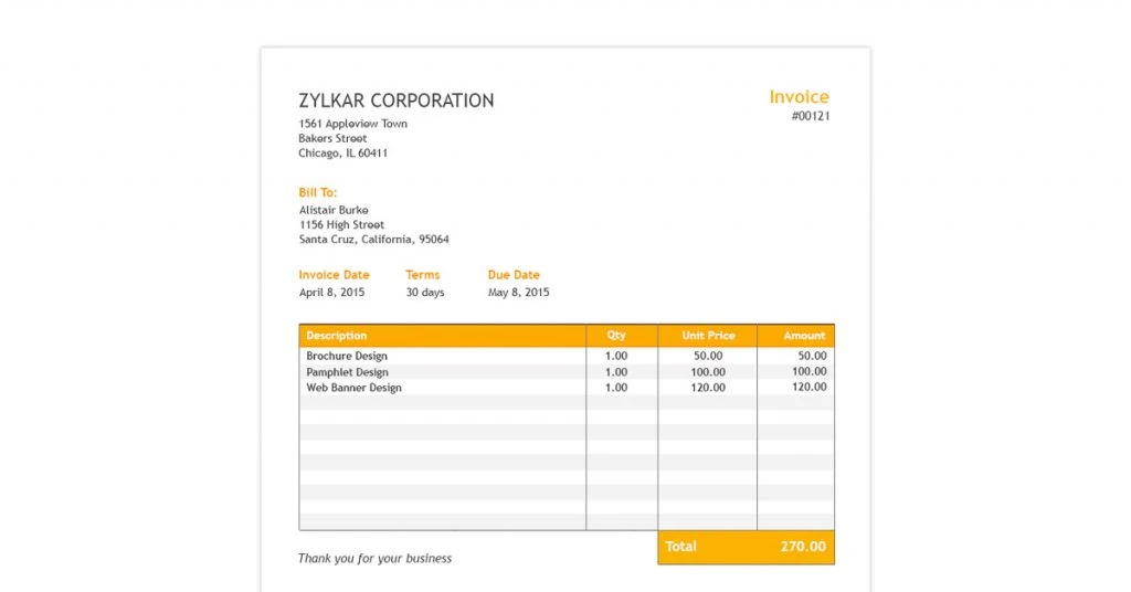 Zoho Invoice Template for Excel