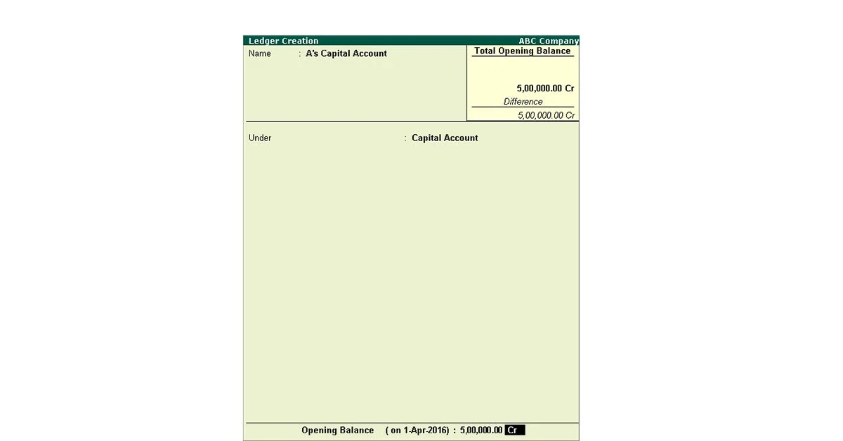 single ledger creation in tally