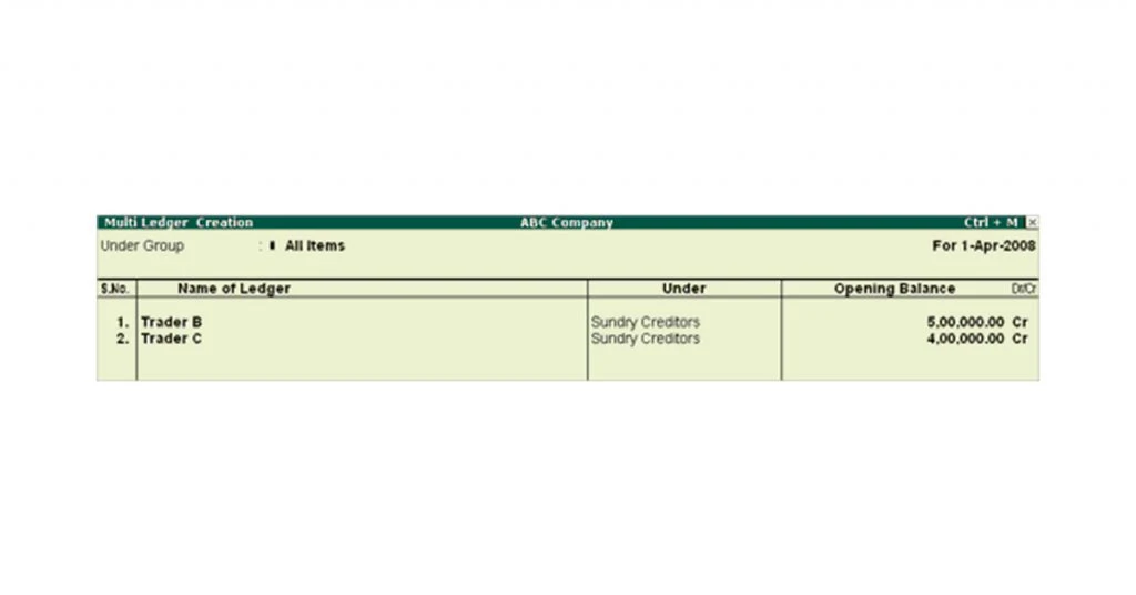 multiple ledger creation in tally