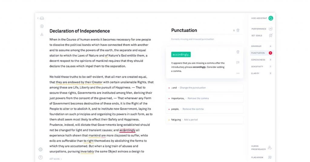 Grammarly writing assistant