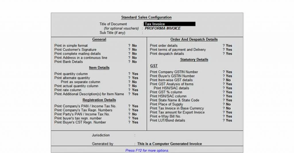 tally billing format