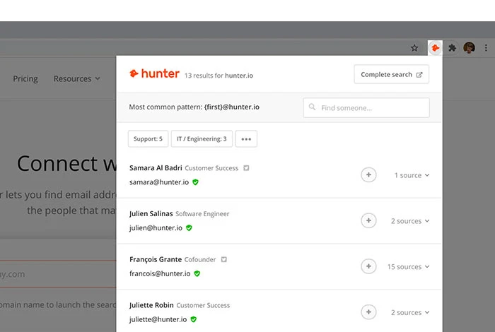 Hunter app for linkedin post