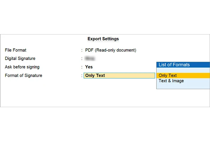 format of esignature in TallyPrime