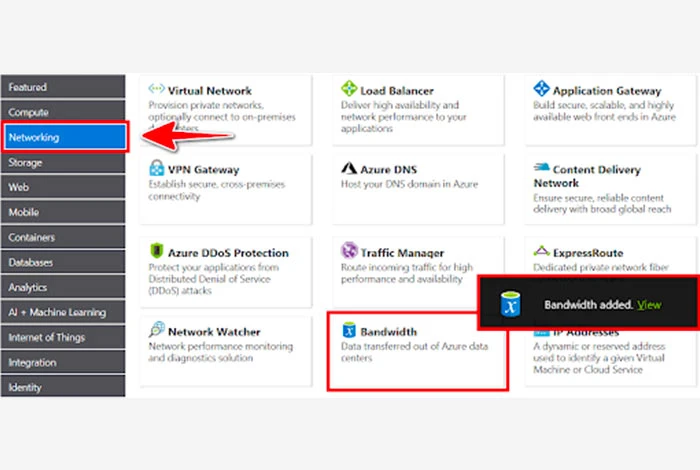 bandwidth to the Azure cloud