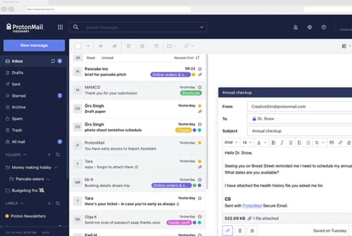 Protonmail dashboard