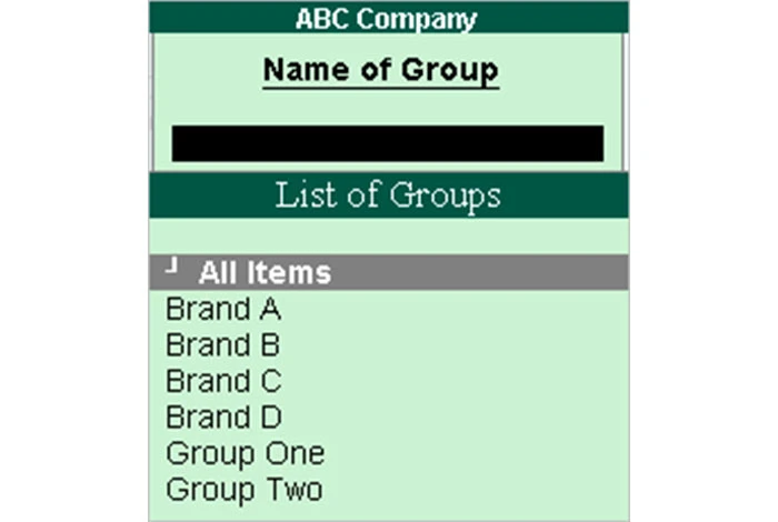 stock group and stock item in tally