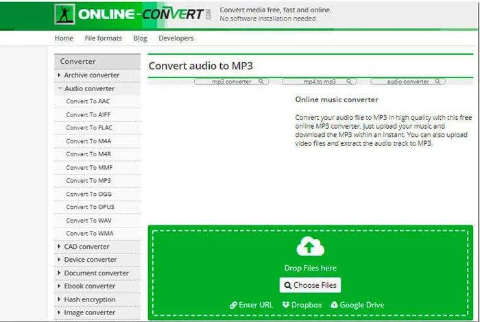 Online Convert convert audio to video