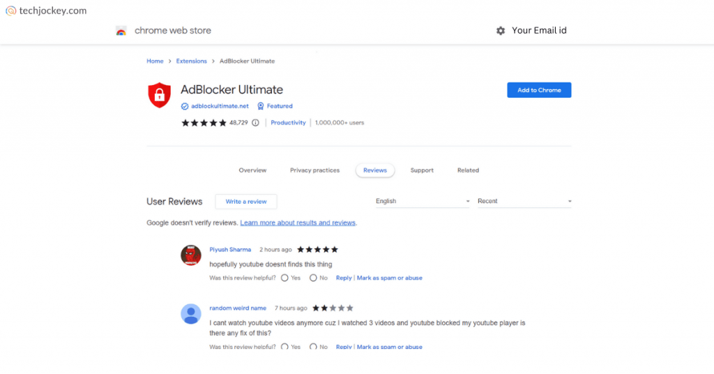 adblocker ultimate reviews on chrome web store