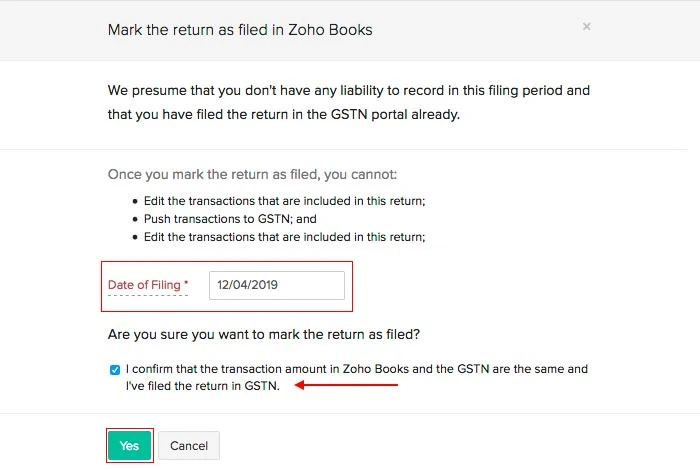 How to Mark Return as Filed in Zoho Books