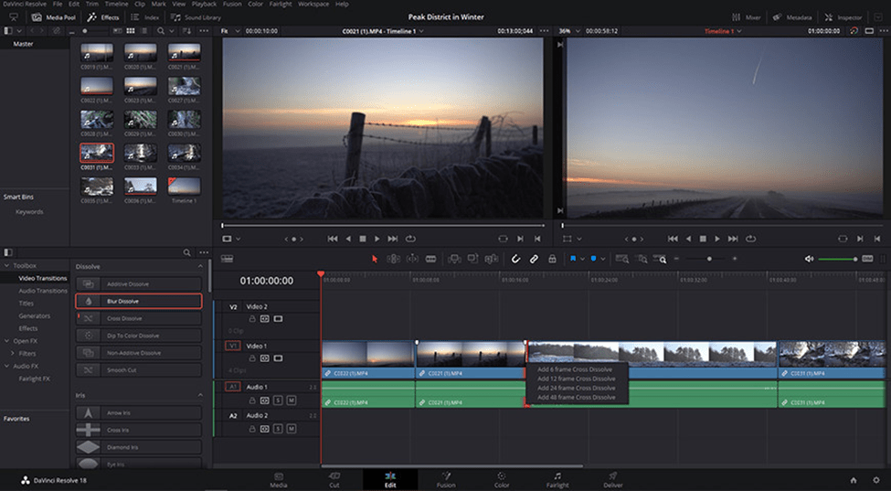 Including Transitions in DaVinci Resolve