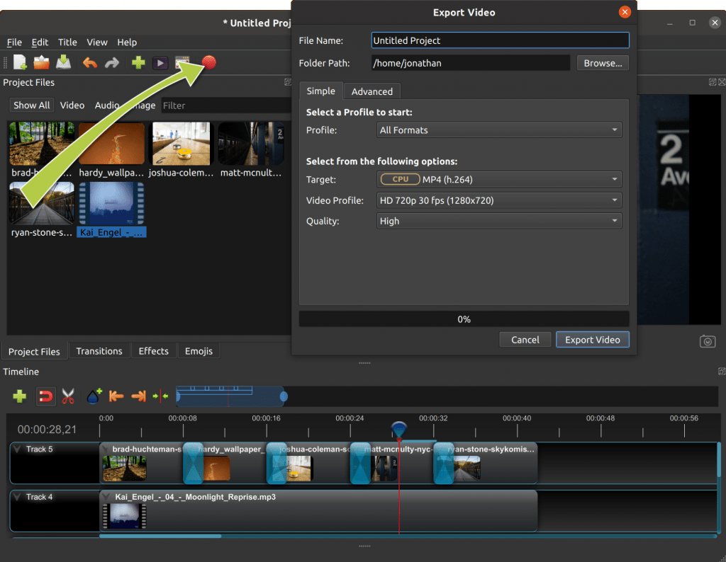 How to export video file in OpenShot