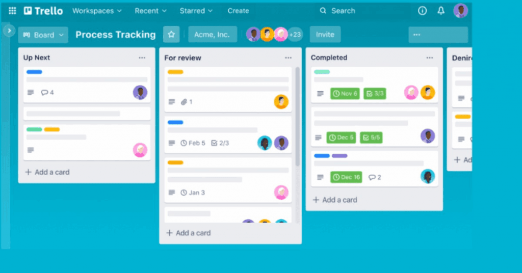 Project tracking in Trello