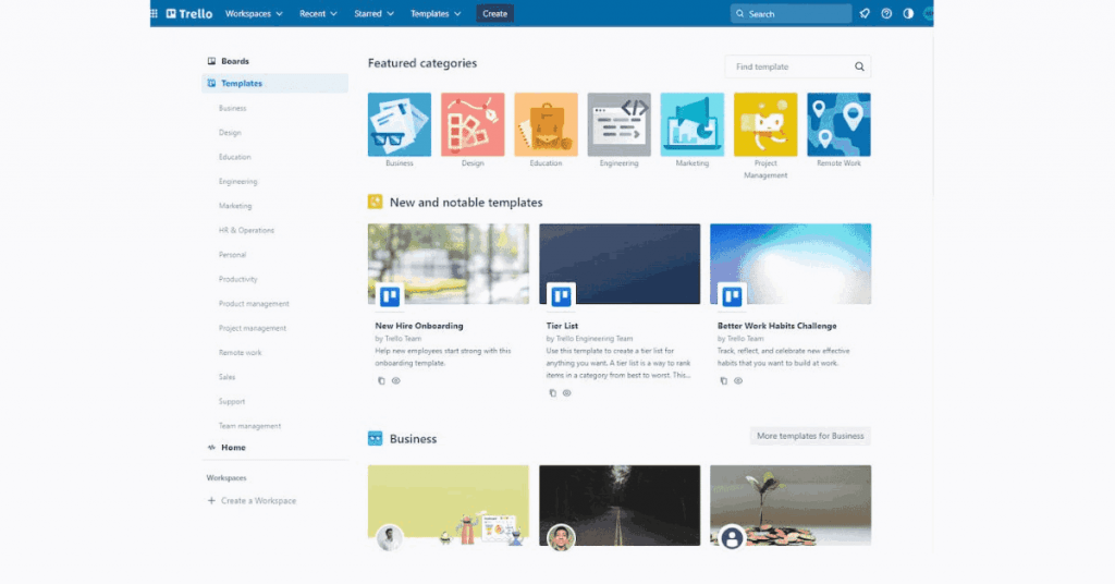 Different board templates in Trello