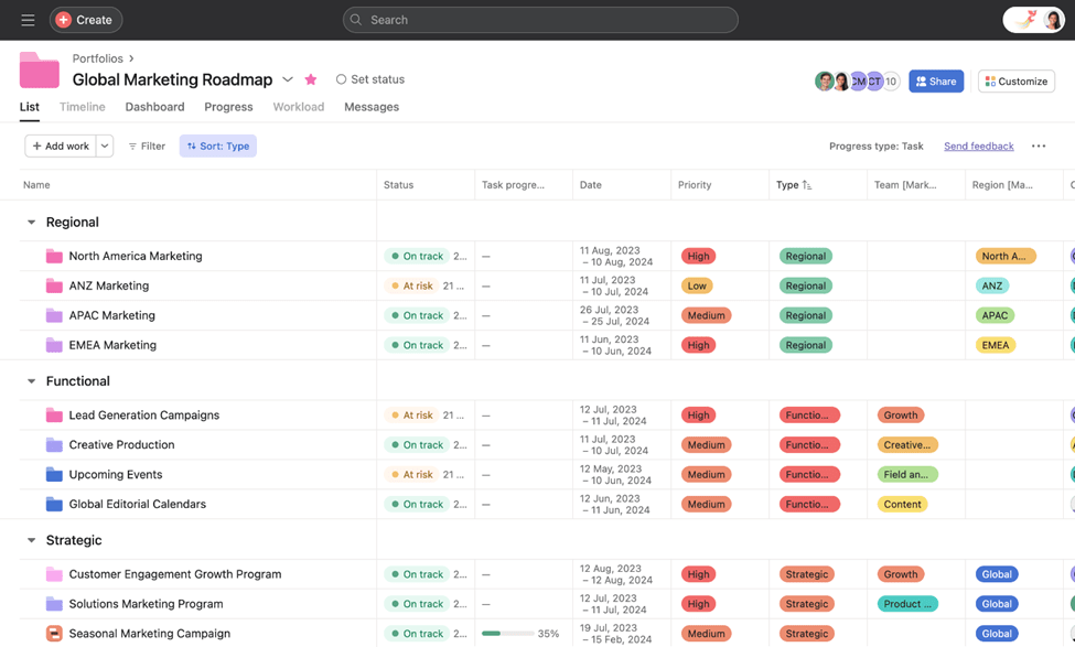 Interface navigation on asana image