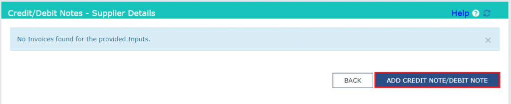 Credit/Debit note section in GSTR-6 showing no records with an option to add new credit or debit notes