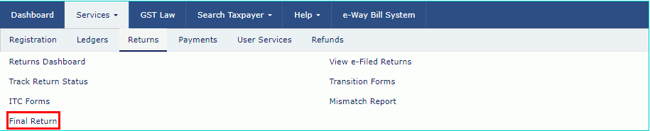 A snapshot of where to find the Final Return tab