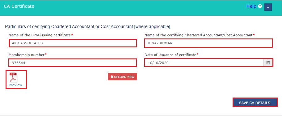 A snapshot of the CA Certificate