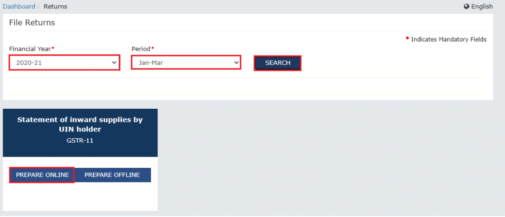 Navigating to Returns Dashboard under Services tab on GST portal to access GSTR filings